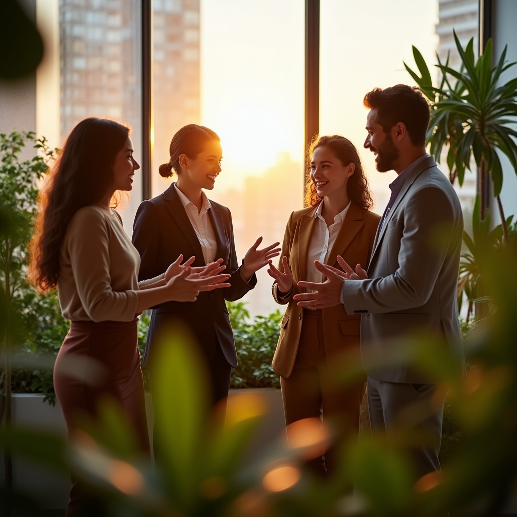Grup de profesioniști discutând despre experiențele lor de scriere pe LinkedIn