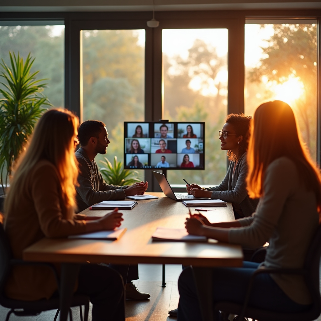Participanți la o sesiune live de videoconferință discutând despre postări LinkedIn